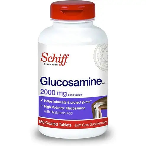 Schiff Glucosamine 2000mg (per serving) + Hyaluronic Acid Tablets (150 count in a bottle), Joint Care Supplement That Helps Support Joint Mobility & Flexibility, Supports The Structure Of Cartilage
