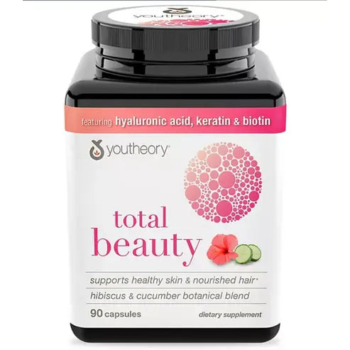 Youtheory Total Beauty Hyaluronic Acid, Keratin & Biotin Capsules 90 ct.