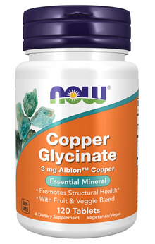 NOW Foods Supplements, Copper Glycinate with 3mg Albion Copper, 120 Tablets NOW