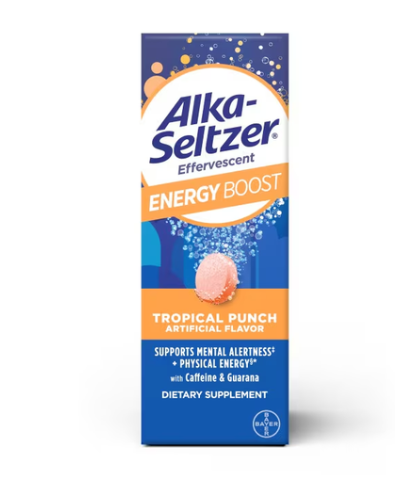 Alka-Seltzer Energy Boost: Caffeine & Guarana, B Vitamins, Light Tropical Punch Flavor, 10 Tablets
