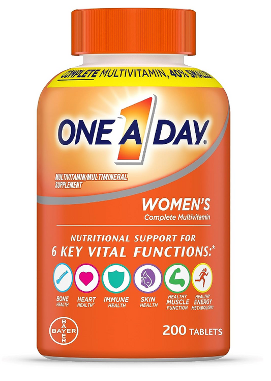 ONE A DAY Womens Complete Daily Multivitamin with Vitamin A, B , C, D, and E, Calcium and Magnesium, Immune Health Support, 200 Count