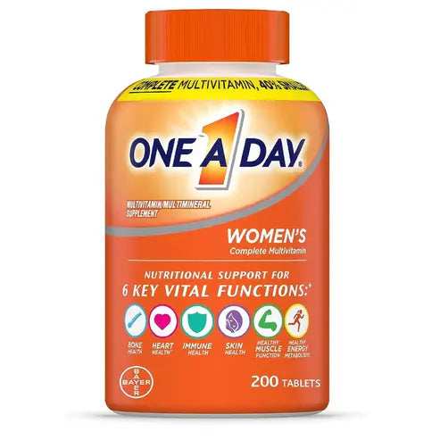 ONE A DAY Womens Complete Daily Multivitamin with Vitamin A, B , C, D, and E, Calcium and Magnesium, Immune Health Support, 200 Count