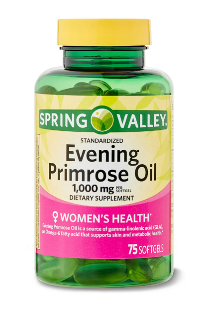 Spring Valley Evening Primrose Oil Women's Health Dietary Supplement Softgels, 1000 mg, 75 Count