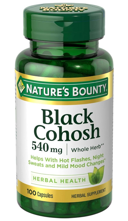 Nature's Bounty Black Cohosh Root Pills and Herbal Health Supplement, Natural Menopausal Support, 540 mg, 100 Capsules