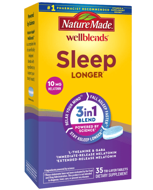 Wellblends Sleep Longer, Melatonin 10mg, L-theanine, and GABA, Sleep Supplement, 35 Tri-Layer Tablets