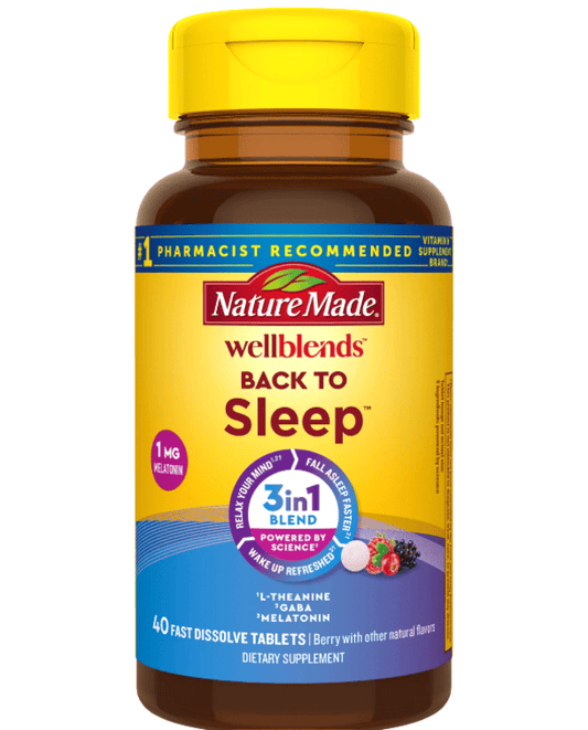 Nature Made Wellblends Back to Sleep, Melatonin 1 mg, L-theanine, and GABA, Sleep Supplement, 40 Fast Dissolve Tablets