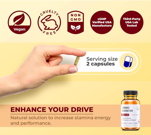Energy Pills Organic Maca Root - Testosterone Booster with Korean Red Ginseng & L-Theanine - Libido Enhancement for Men & Women - Gluten-Free Vegan Non-GMO Supplement Capsules