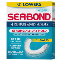 Sea Bond Secure Denture Adhesive Seals, Original Lowers, Zinc-Free, All-Day-Hold, Mess-Free, 30 Count (Pack of 1)
