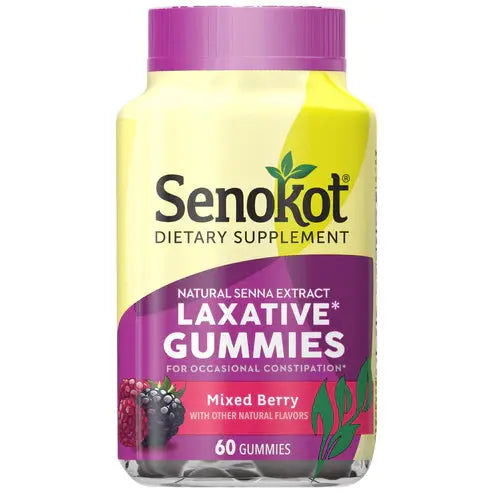 Senokot Dietary Supplement Laxative Gummies for Occasional Constipation Relief, Mixed Berry, 60 Count
