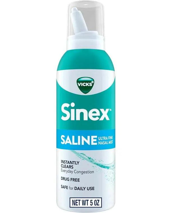 Sinex Saline Nasal Spray, Drug Free Ultra Fine Mist, Clear Everyday Sinus Congestion Fast, Clear Mucus from a Cold or Allergy, Daily Use 5.0 fl oz x 2

