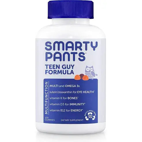 SmartyPants Teen Guy Formula, Daily Multivitamin Gummies: Vitamins C, B12, K, Zinc, & Biotin for Immune Support, Energy, Skin & Hair Support, Assorted Fruit Flavor, 120 Gummies (30 Day Supply)

