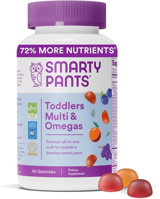 SmartyPants Toddler Formula Daily Gummy Multivitamin: Vitamin C, D3, & Zinc for Immunity, Gluten Free, Omega 3 Fish Oil (DHA/EPA) , Vitamin B6, B12, 90 softgels