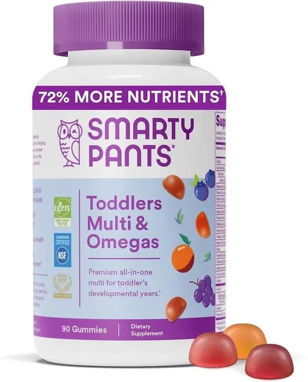 SmartyPants Toddler Formula Daily Gummy Multivitamin: Vitamin C, D3, & Zinc for Immunity, Gluten Free, Omega 3 Fish Oil (DHA/EPA) , Vitamin B6, B12, 90 softgels