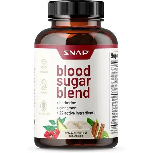 Snap Supplements Blood Sugar Blend, Berberine Supplement with Cinnamon, Organic Turmeric, Alpha Lipoic Acid, Zinc & Other Natural Herbs & Vitamins Non-GMO, 60 Capsules

