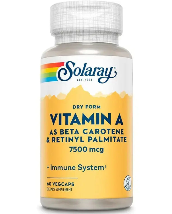 Solaray Dry Form Vitamin A 25,000 IU | Healthy Skin & Eyes, Antioxidant Activity & Immune System Function | 60 VegCaps
