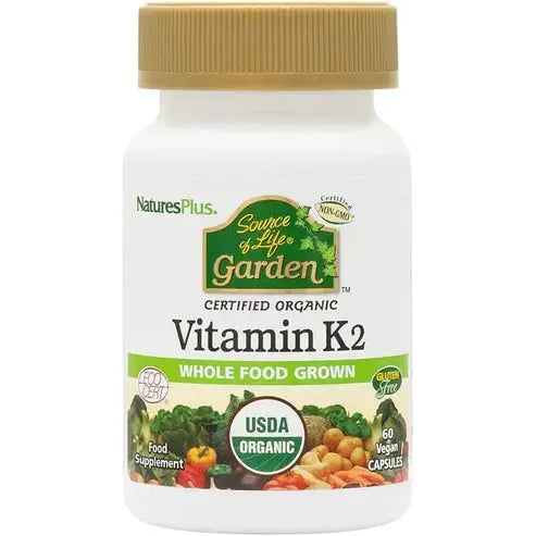 Source of Life Garden Certified Organic Vitamin K2-120 mcg, 60 Vegan Capsules - Bone Health Supplement - with Natural Whole Food Enzymes - Vegetarian, Gluten-Free - 60 Servings
