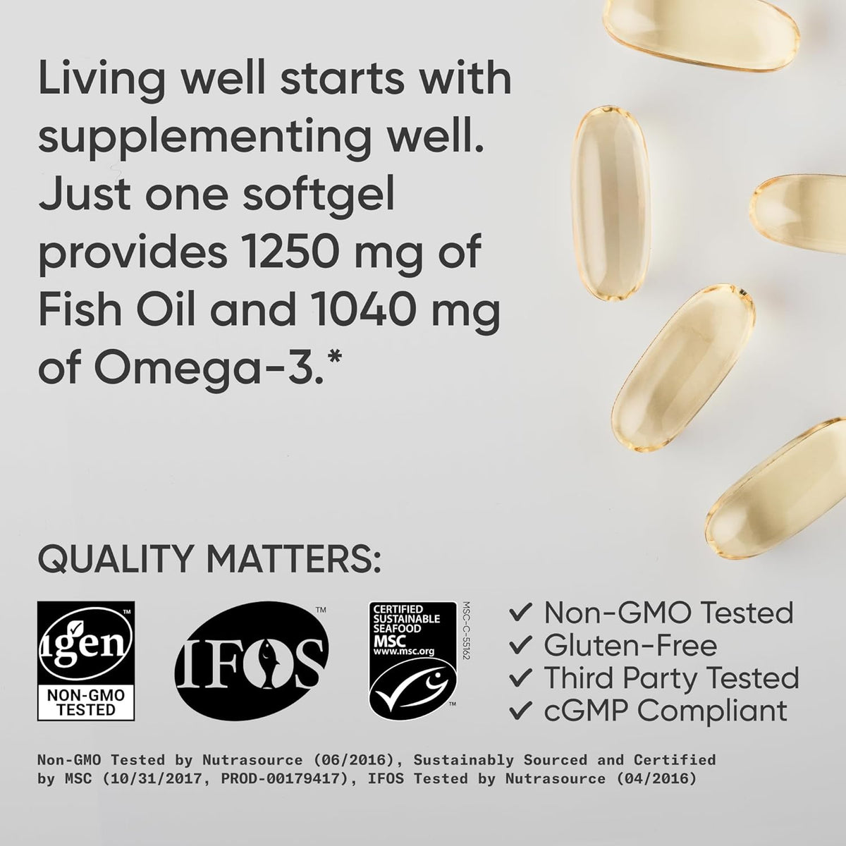 Sports Research Omega-3 Fish Oil 1250mg from Wild Alaska Pollock, 90 Count
