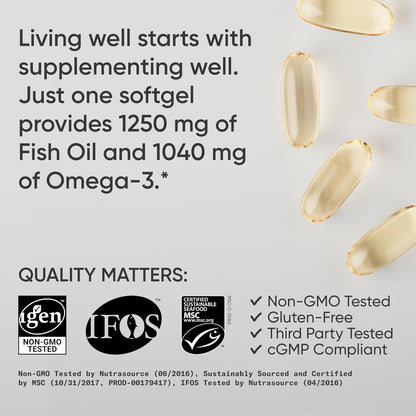 Sports Research Omega-3 Fish Oil 1250mg from Wild Alaska Pollock, 90 Count