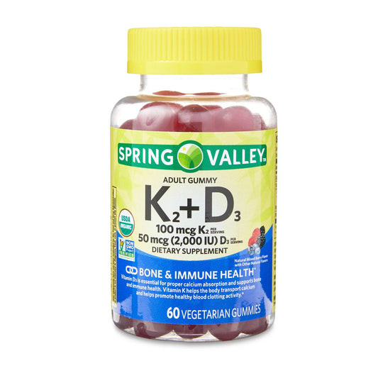 Spring Valley Vitamin K2 + Vitamin D3 Gummies for Bone and Immune Health, Mixed Berry, 60 Count