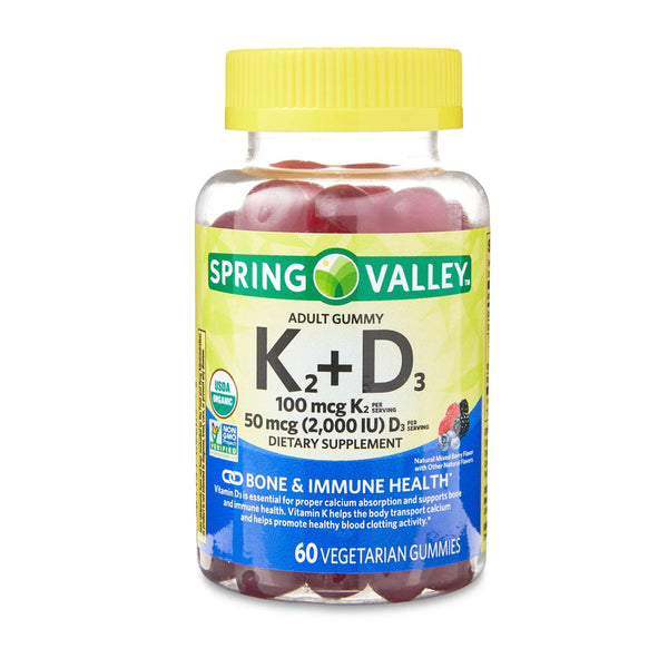 Spring Valley Vitamin K2 + Vitamin D3 Gummies for Bone and Immune Health, Mixed Berry, 60 Count
