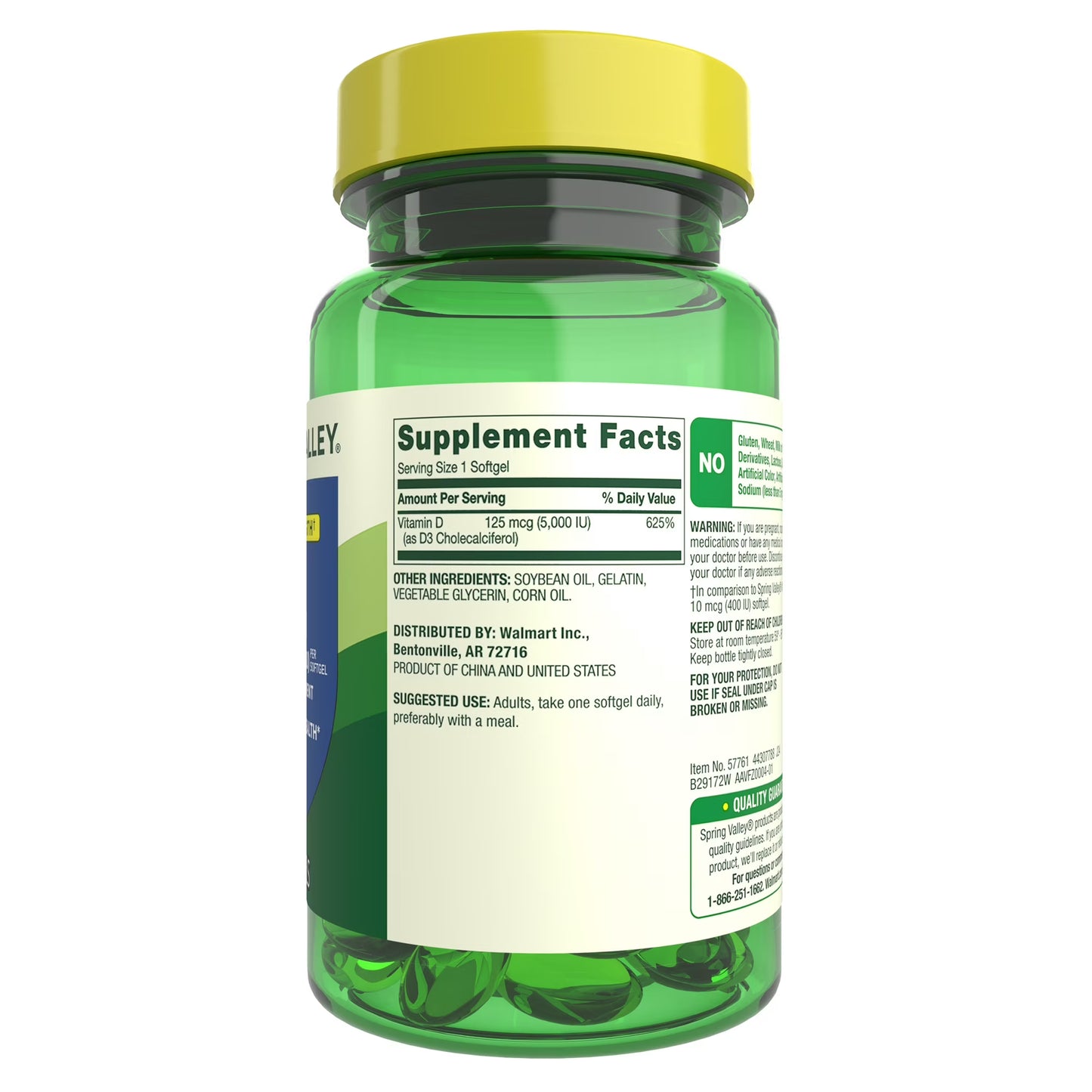 Spring Valley Extra Strength Vitamin D3 Softgels, 125 mcg (5000 IU), 250 Count