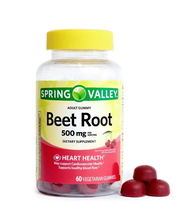 Spring Valley Beetroot Dietary Supplement Gummies, Cherry, 500 mg,
60 Count 