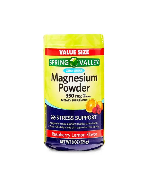 Spring Valley Magnesium Stress Support Dietary Supplement Powder,
Raspberry Lemon Flavor, 350 mg, 8 oz