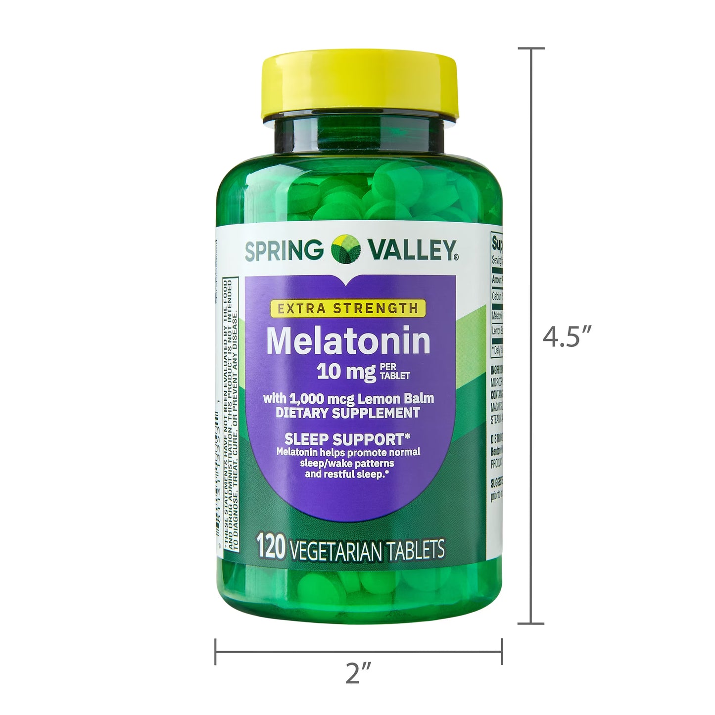 Spring Valley - Melatonin, Sleep Support with Lemon Balm, 10mg, 120 Vegetarian Tablets