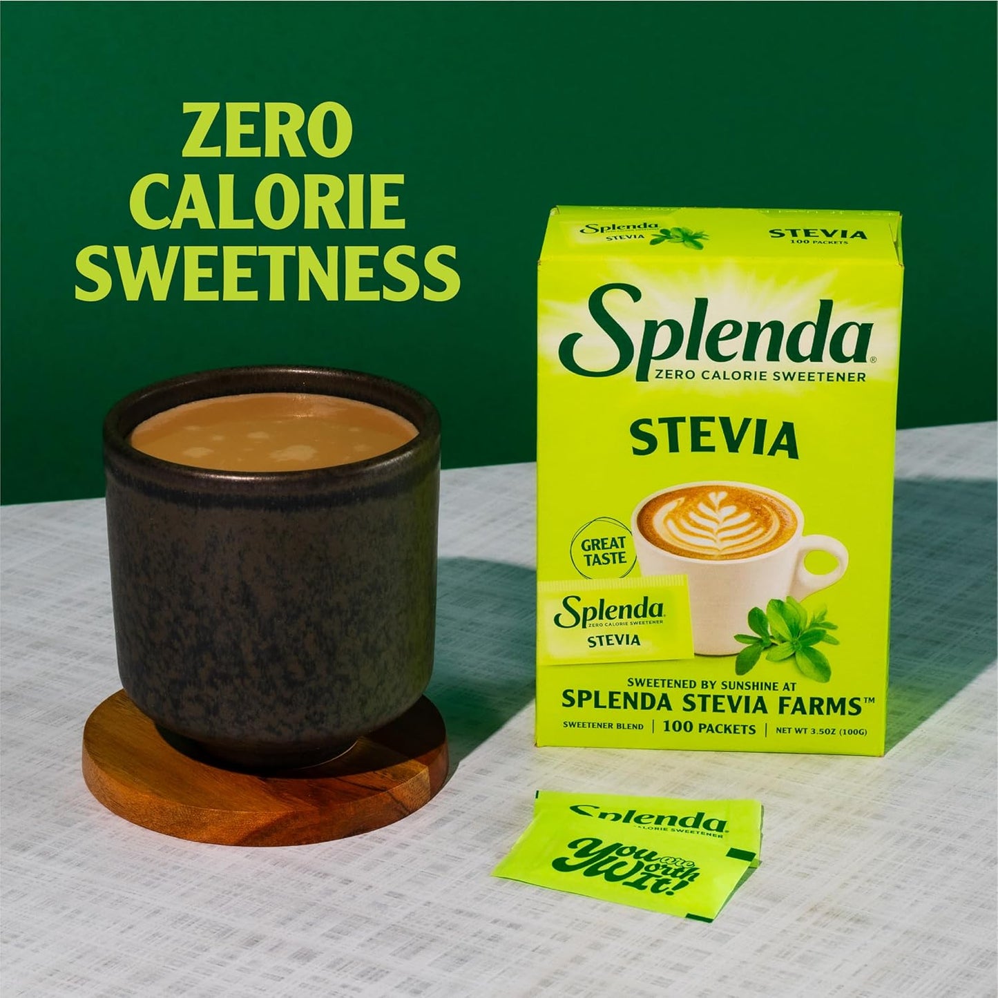 SPLENDA Stevia Zero Calorie Sweetener, Sugar Substitute Packets, 100 Count (Pack of 1)