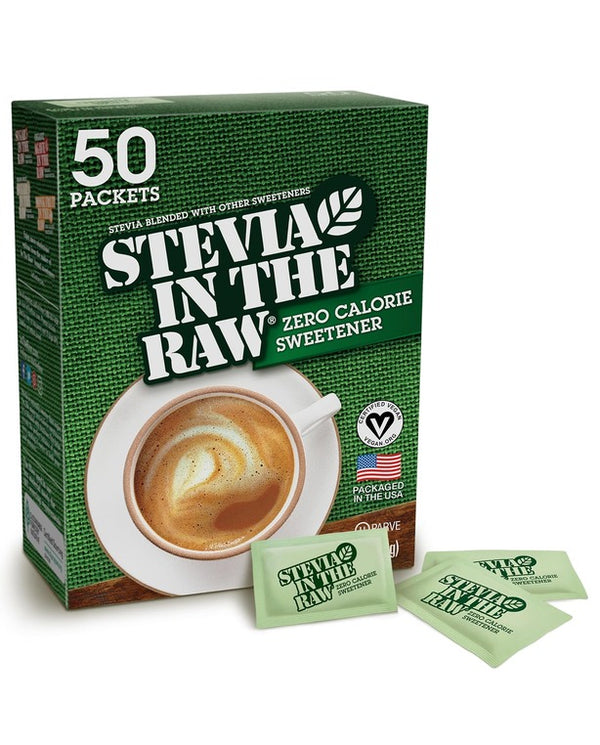 Stevia In The Raw, Plant Based Zero Calorie Sweetener, Sugar
Substitute, Vegan, Gluten-Free, 50 Count Pack