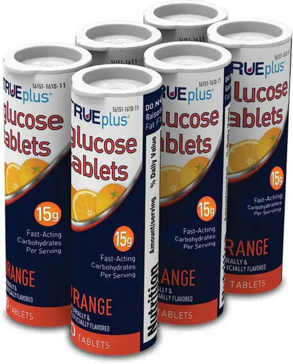 TRUEplus Glucose Tablets, Orange Flavor - 6X 10ct Tubes
