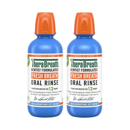 TheraBreath Fresh Breath Dentist Formulated Oral Rinse, Icy Mint, 16 Fl Oz (Pack of 2)
