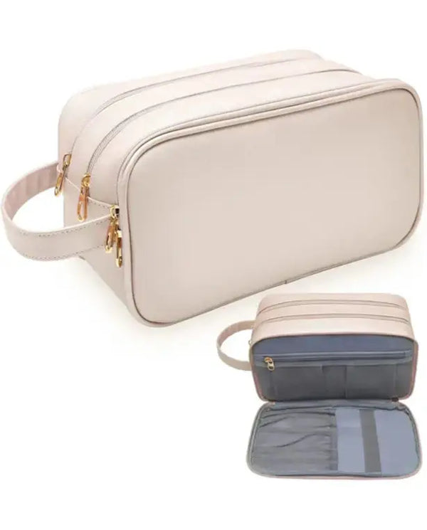 Travel-Essentials Toiletry Bag for Women, Water Resistant Makeup-Bag-For-Travel-Accessories, Dorm Room Essentials, Eco Leather Cosmetic Bag
