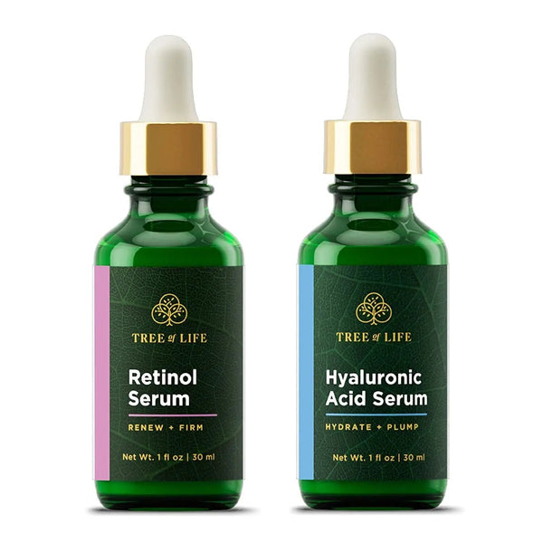 Tree of Life Firming Retinol Serum and Hydrating Hyaluronic Acid, Set to Glow Facial Serum Duo, 2 Count x 1 Fl Oz
