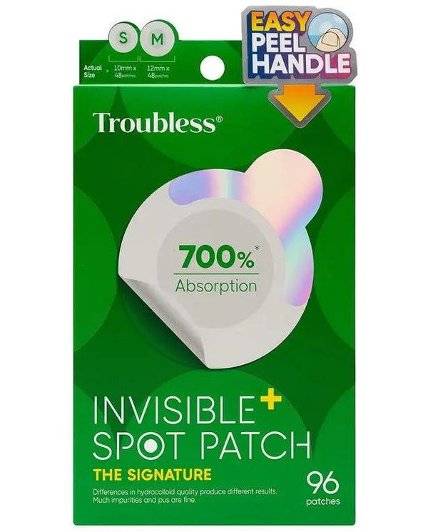 Troubless Invisible Pimple Spot Patch - Signature, Hydrocolloid Acne Patches for Face | Ultra Thin Acne Patches with Easy Peel Handle | Overnight Pimple Patches | Overnight Zitsticka | 2 Sizes, 96 Cou
