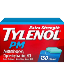 Tylenol PM Extra Strength Nighttime Pain Reliever & Sleep Aid Caplets, 500 mg Acetaminophen & 25 mg Diphenhydramine HCl, Relief for Nighttime Aches & Pains, Non-Habit Forming, 150 ct

