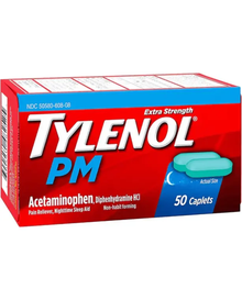 Tylenol PM Extra Strength Nighttime Pain Reliever Sleep Aid Caplets with Acetaminophen & Diphenhydramine HCl, 50 caps of two

