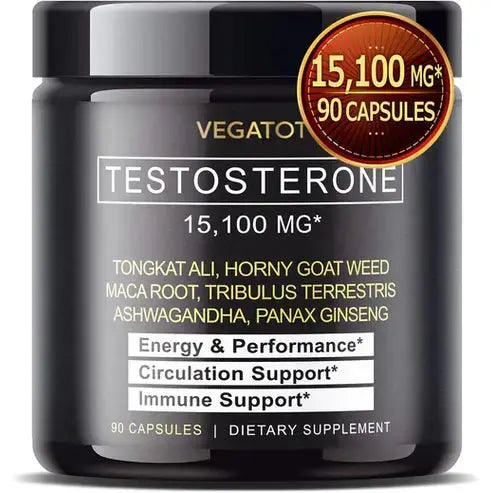 VEGATOT in 1 Ultimate Testosterone Booster 15100MG - Boost Performance with Tongkat Ali Panax Ginseng Maca Root Ashwagandha Tribulus - Energy Stamina Circulation Immune Support
