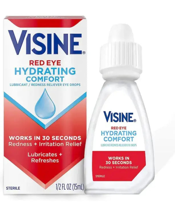Visine Red Eye Hydrating Comfort Redness Relief and Lubricant Eye Drops to Help Moisturize and Relieve Red Eyes Due to Minor Eye Irritations Fast, Tetrahydrozoline HCl, 0.5 fl. oz
