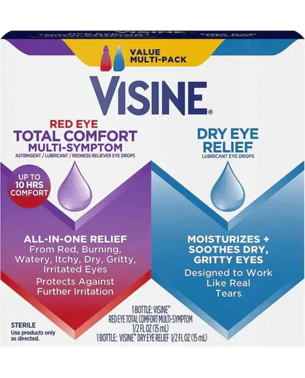 Visine Red Eye Total Comfort Multi-Symptom & Dry Eye Relief Lubricant Eye Drops, 2 Items
