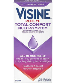 Visine Red Eye Total Comfort Multi-Symptom Eye Drops, All-in-One Astringent, Lubricant & Redness Reliever Eye Drops for Irritated, Dry, Burning, Watery, Itchy, Red, Gritty Eyes, 0.5 fl. oz
