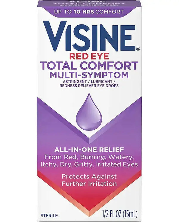 Visine Red Eye Total Comfort Multi-Symptom Eye Drops, All-in-One Astringent, Lubricant & Redness Reliever Eye Drops for Irritated, Dry, Burning, Watery, Itchy, Red, Gritty Eyes, 0.5 fl. oz
