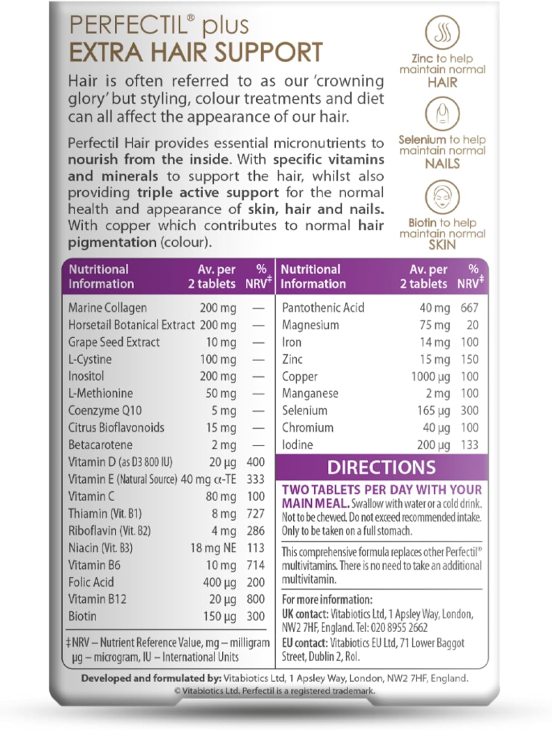 Vitabiotics Perfectil Multivitamin | Hair Growth and Thickening Formula | Supports Thicker, Healthy Hair | Vitamin D, E, Collagen, Biotin, and More