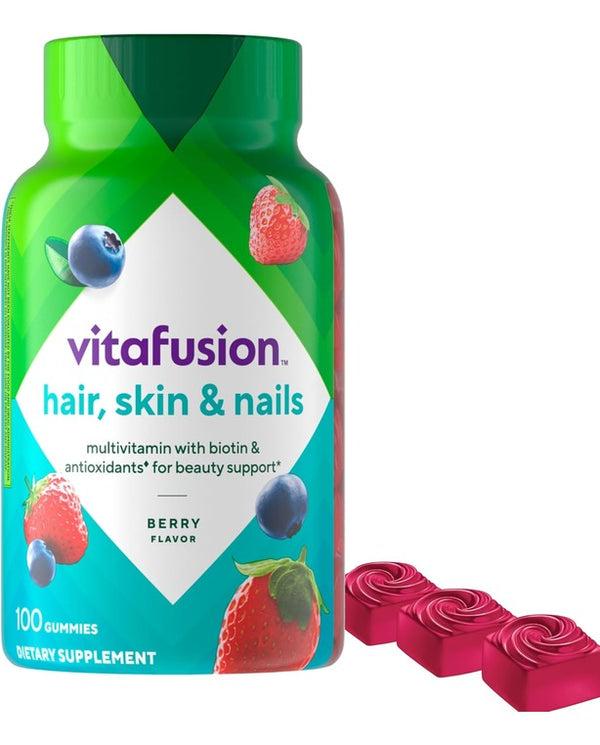 Vitafusion Gorgeous Hair, Skin Nails Multivitamin Gummy Vitamins, plus Biotin and Antioxidant vitamins CE, Raspberry Flavor, 100ct (33 day supply), from America’s Number One Gummy Vitamin Brand
