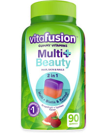 Vitafusion Multivitamin Plus Beauty – 2-in-1 Benefits – Adult Gummy with Hair, Skin & Nails Support (Biotin & Retinol – Vitamin A RAE) Daily, 90 Count
