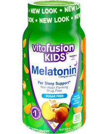 Vitafusion Kids Melatonin Sleep Support Gummy Supplements, Tropical Peach Flavored Drug-Free Sleep Aid, 50 Gummies
