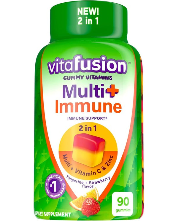 Vitafusion Multi+ Immune Support* – 2-in-1 Benefits & Flavors – Adult Gummy Vitamins with Vitamin C, Zinc, Daily Multivitamins, 90 Count

