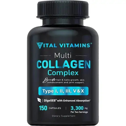 Vital Vitamins Multi Collagen Complex - Type I, II, III, V, X, Grass Fed, Non-GMO, 150 Capsules
