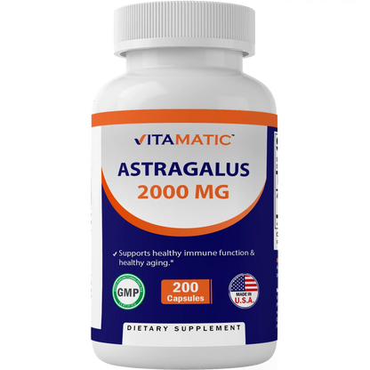 Vitamatic Astragalus Root 2000 mg 200 Ct (Double dose compare to Astragalus 1000mg)
