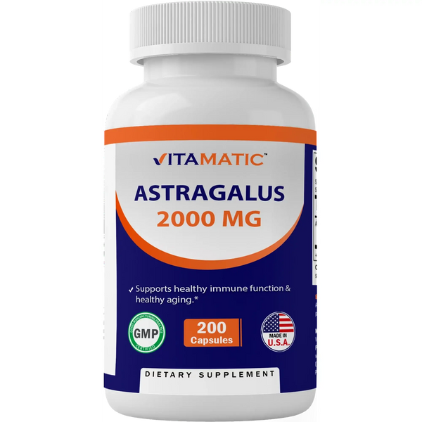 Vitamatic Astragalus Root 2000 mg 200 Ct (Double dose compare to Astragalus 1000mg)
